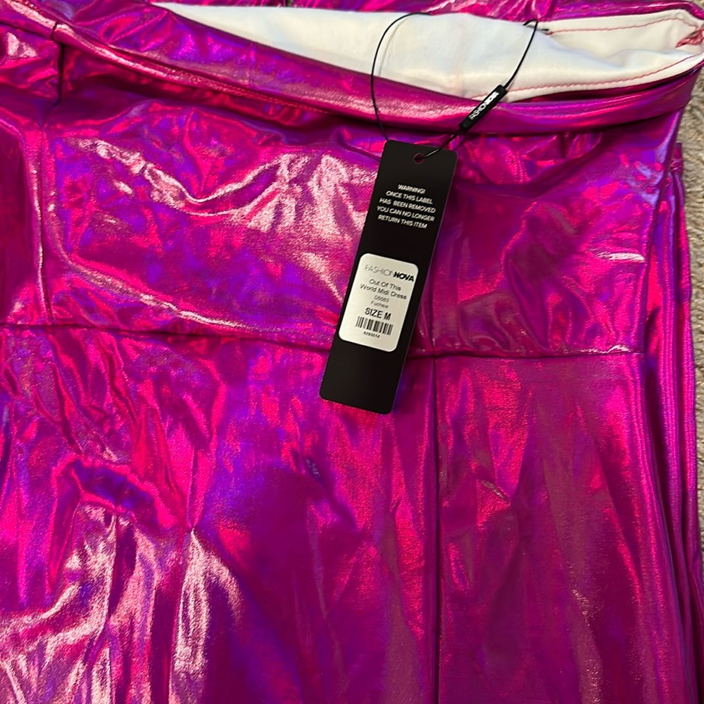 Metallic pink midi dress